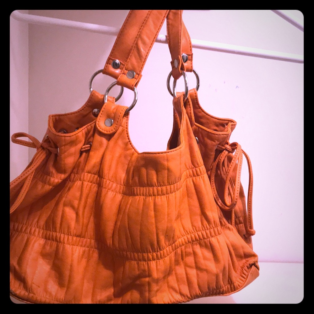 Orange pleather purse